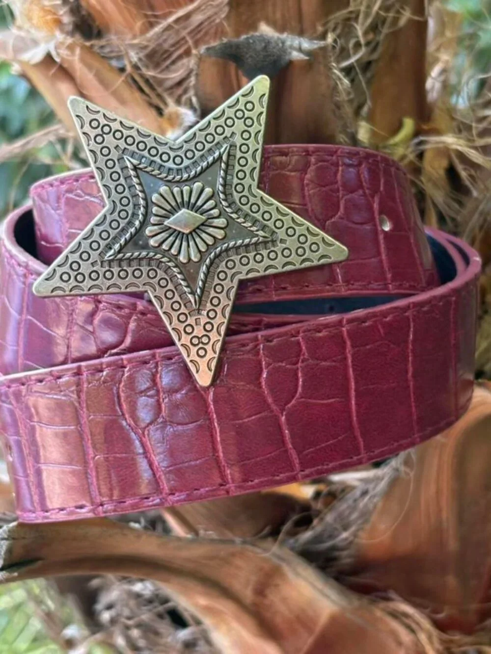 Burgundy Red Belt with Star Buckle